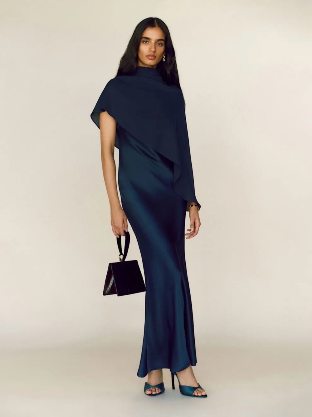 REFORMATION Lilibeth Silk Dress in Navy